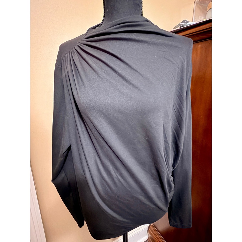 Unbranded Draped Asymmetrical Top Women 3XL Black Good Long Sleeve Mock Neck
